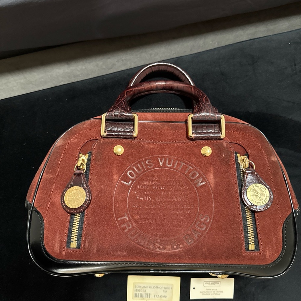 Louis Vuitton Red and Black Suede Bag